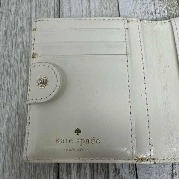 Kate Spade Ivory Black Bow Fold Up Mini Wallet Card Holder ID Case Snap Close - Picture 5 of 12